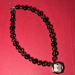 Smoky Quartz Chunky Necklace with Mother of Pearl Sterling Silver Pendant